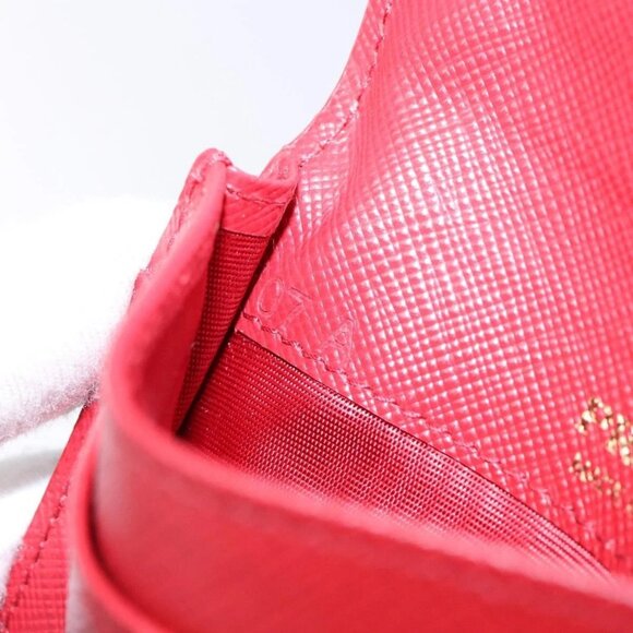 PRADA Card Case Safiano leather Red Gold Auth 140692 - Picture 14 of 16